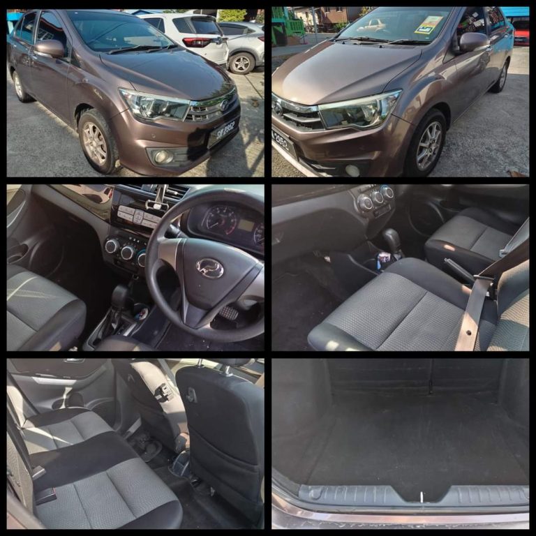 Perodua Bezza untuk disewa di Kota Kinabalu, bahagian luar dan dalaman