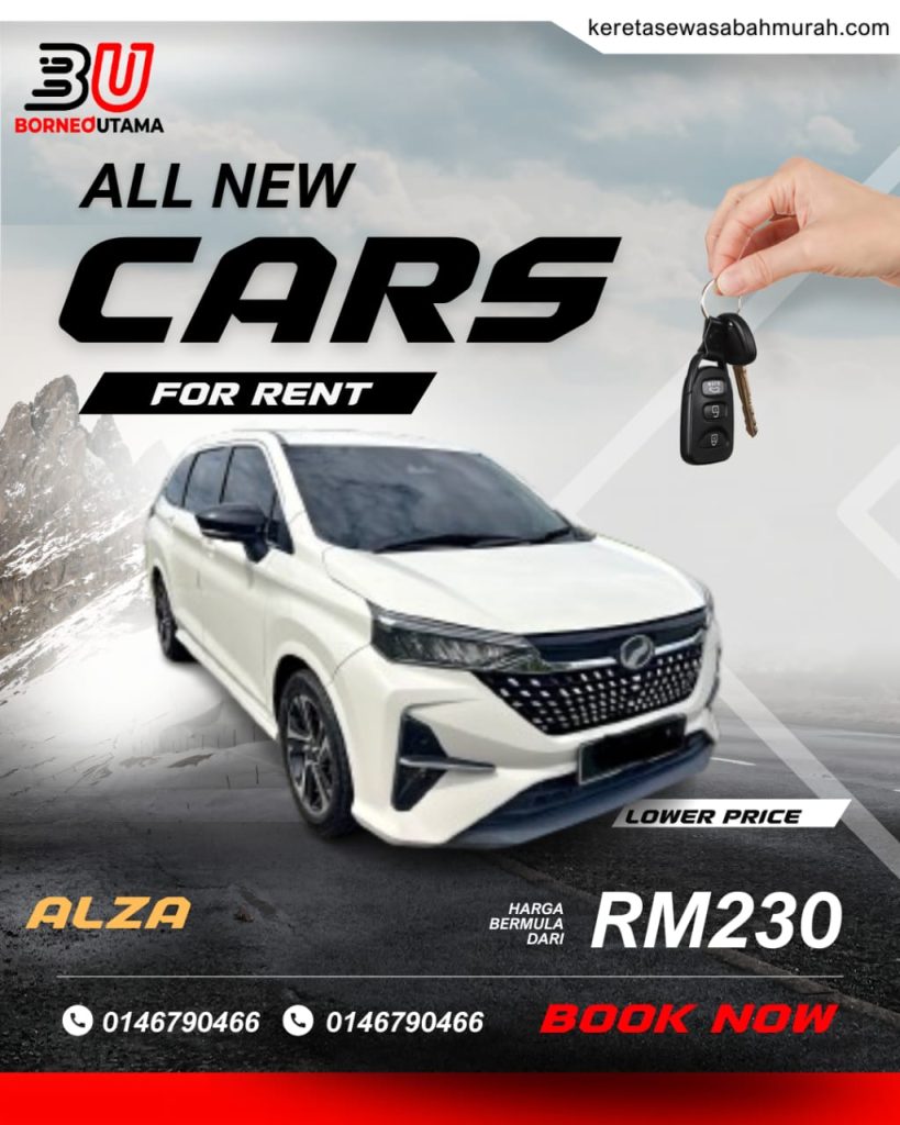 Poster sewa Perodua Alza Kota Kinabalu, harga bermula RM230 sehari